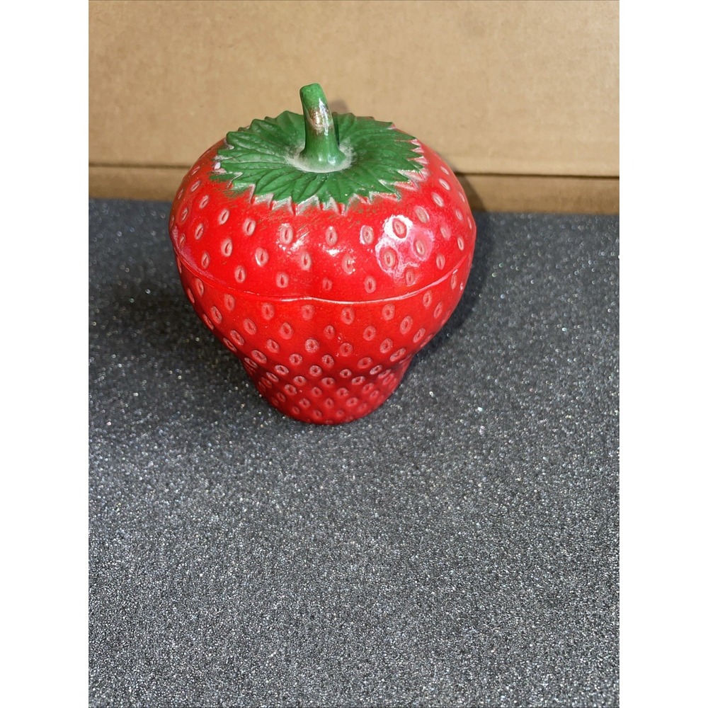 Vintage Hazel Atlas Strawberry Shaped Painted Milk Glass 1950's Granny Core
